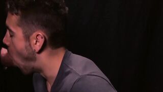 FamilyPornSite.com - Twink's hot glory hole blowjob skills with daddy's cumshot