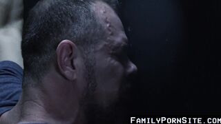 FamilyPornSite.com - Twink's hot glory hole blowjob skills with daddy's cumshot