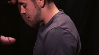 FamilyPornSite.com - Twink's hot glory hole blowjob skills with daddy's cumshot