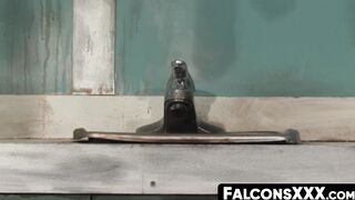 FalconsXXX.com - Big dick blond hunk barebacks a hot sexy brunette dude in a passiona