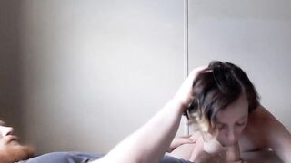 Beautiful Teen with Small Tits Sucks and Swallows