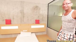 Asian shemale banged with 12inch dick up in her hole