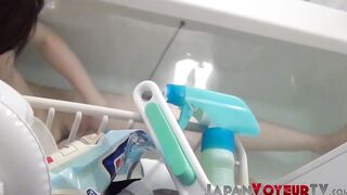 Asian babe filmed on hidden camera fingering her tight pussy