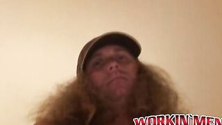 Mature tattooed man with cock ring masturbates solo and cums