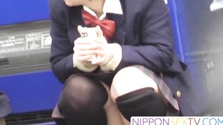 NipponSexTV.com - Juicy 18yo Japanese legs arouse public voyeur