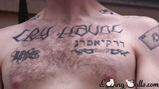 Josh drops his black boxer briefs to show off his impressive dick and hairy crotch