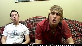 Twink buddies Jerry and Sonny were smoking and ass fucking on the couch