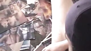 Tattooed jock jerking off and pounding blow up doll solo
