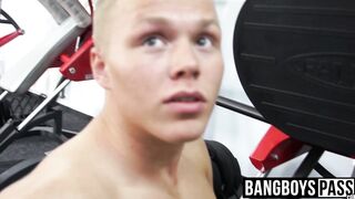 Young muscular blond gay barebacked after working out