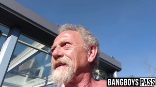 Threesome with gay horny grandpa and two younger studs