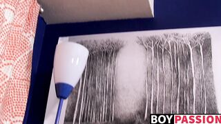 Twink Benjamin Riley solo fucks dildo in pyjamas and cumshot