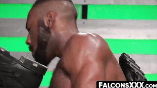 FalconsXXX.com - Hard interracial bareback action with a huge black cock drilling dee