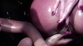 Blonde lesbian takes two toys in her tight pussy and ass