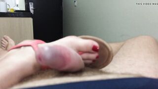 Hot red nails, juicy toes, g-string sandals devils pedicure rough penis