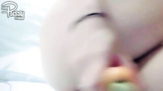 oriental teens masturbates with a carrot
