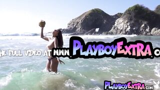 Flexible latina posing nude at the beach