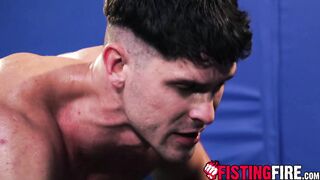 Shane Cook brings his match to his knees and fills his mouth with his dick