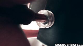Masked dude gets BJ from guy before fucking fleshlight