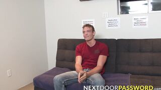 Athletic jock Davey Marks jerks off after an interview