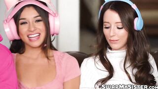 Charly Summer and Mickey Violet seduce their stepbrothers to fuck instead of playing