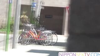 NipponSexTV.com - Hairy Japanese exhibitionist pisses on hidden voyeur cam