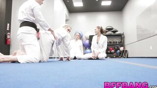 Karate students pounded hard in dojo for sticky cumshot