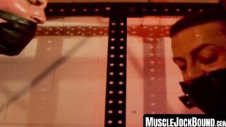 MuscleJockBound.com - Muscular men helplessly bound together, their bulging muscles g