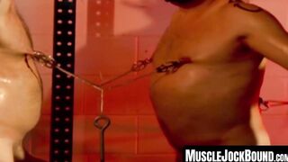 MuscleJockBound.com - Muscular men helplessly bound together, their bulging muscles g
