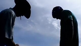 Hardcore chainsmoking and cock jerking by horny Devon and two other bad studs