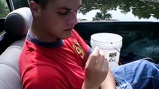 Hardcore chainsmoking and cock jerking by horny Devon and two other bad studs