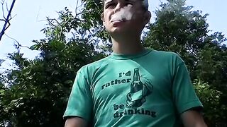 Hardcore chainsmoking and cock jerking by horny Devon and two other bad studs