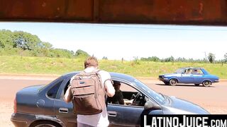 Skinny Latino twink Lorenzo Latin rides stud Leo hard dick