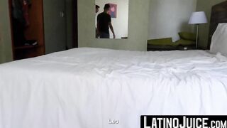 Skinny Latino twink Lorenzo Latin rides stud Leo hard dick