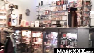 MaskXXX.com - Angelo Godshack's big fat pole wanking in the sex shop solo