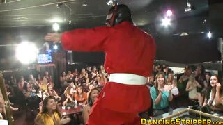 Multiple CFNM babes get to suck wrestling strippers cock