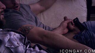 Good looking guys jerk each other off before having anal sex