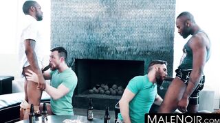 MaleNoir.com - Four ebony studs fuck their hairy lovers hard in wild interracial orgy