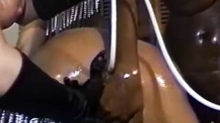 Pig tailed dyke spanked roughly before roles are reversed