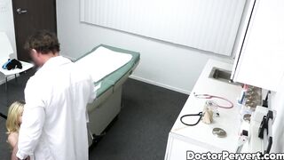An adorable blonde Minxx Marley is so wet while her perverted doctor fingers her