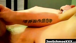 JoeSchmoeXXX.com - Two amateur dudes enjoy raw cock and jerk off together in bed