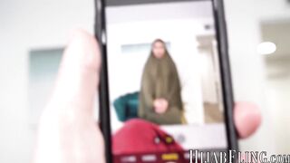Hijab stepmom Lilly Hall slobbers all over my erect cock as she caught me masturbatin