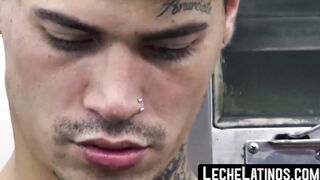 LecheLatinos.com - Tattooed Latino's hard, raw threesome fuck with two hung tops