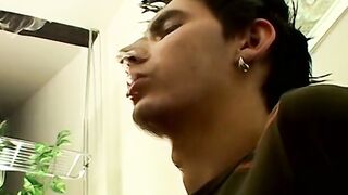 Hung Antony puffs his cigarette while stroking his big dick