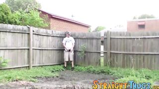 Horny tattooed thug Lex is getting his cock out in a yard