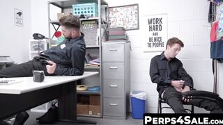 Tatted security officer sucked and milked by twink buddy