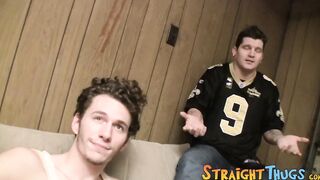 Horny straight guys Dean Inja and Lex Lane work with their throbbing cock