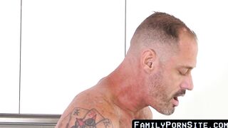FamilyPornSite.com - Older daddy's deep throat fucking lesson with stepson