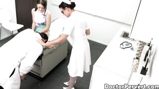 Nurse Penny Barber and Charly Summer moan while the hung doctor demolishes their hole