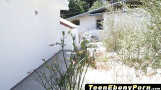 TeenEbonyPorn.com - Adorable black teenie Chanell Heart sucks on white boner