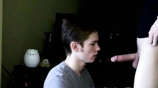 Young men please each other with bareback and sloppy sucking